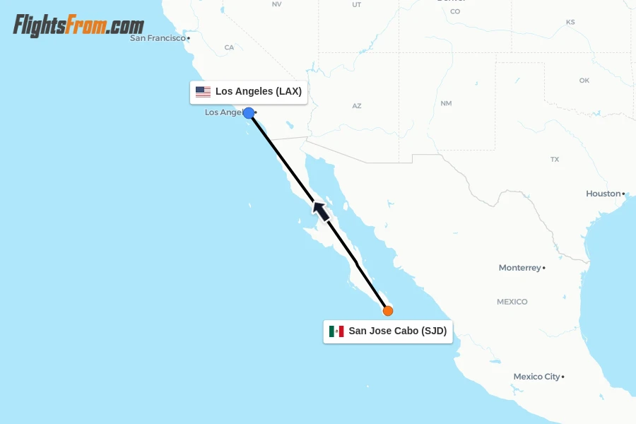 Flights from San Jose Cabo to Los Angeles route map