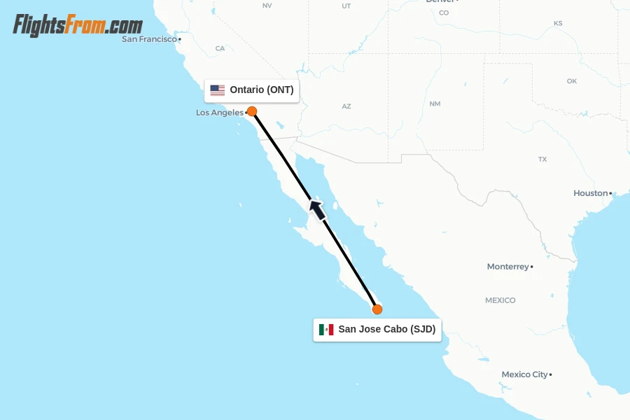 Flights from San Jose Cabo to Ontario route map