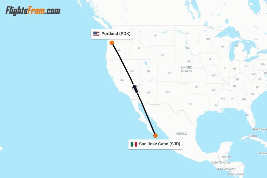 Flights from San Jose Cabo to Portland route map