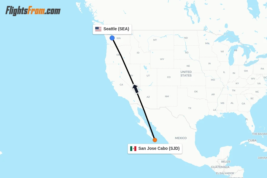 Flights from San Jose Cabo to Seattle route map
