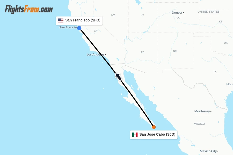 Flights from San Jose Cabo to San Francisco route map