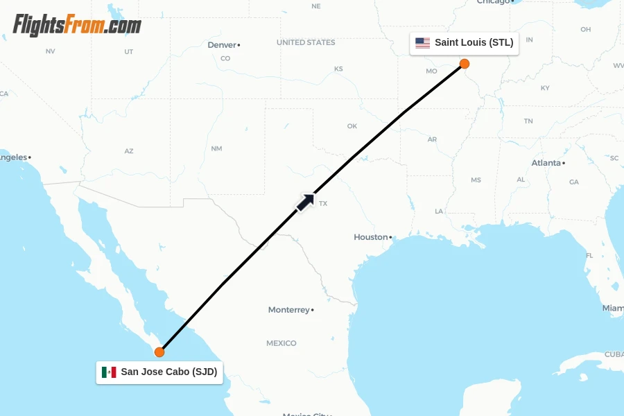 Flights from San Jose Cabo to Saint Louis route map