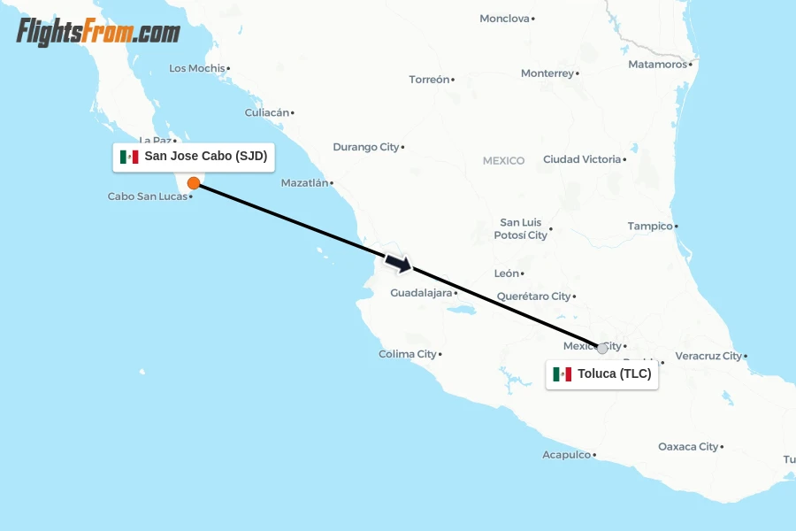 Flights from San Jose Cabo to Toluca route map