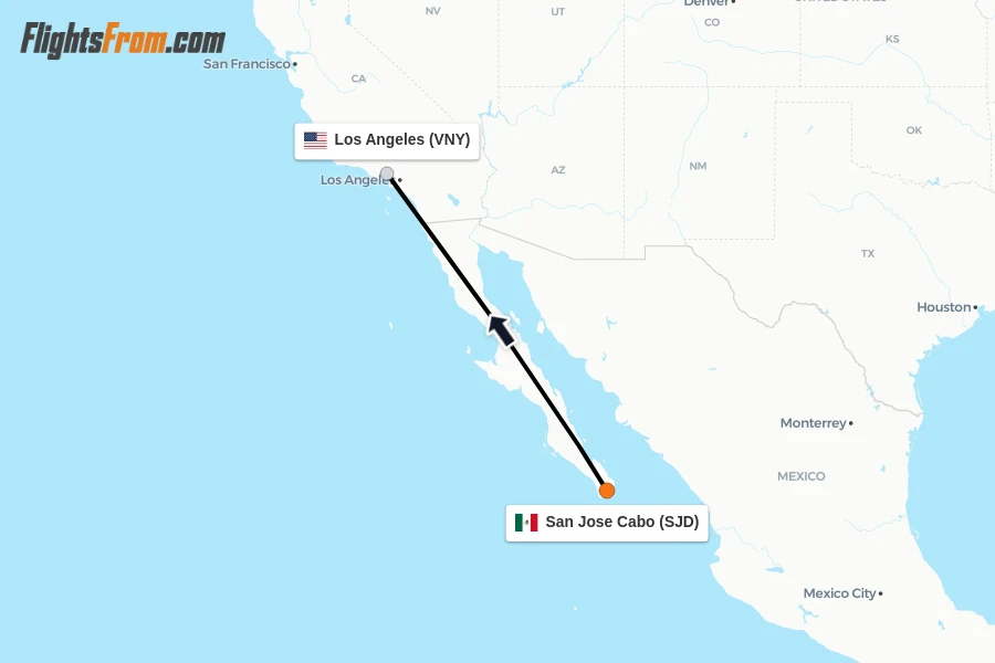 Flights from San Jose Cabo to Los Angeles route map