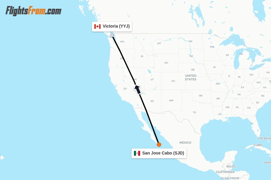 Flights from San Jose Cabo to Victoria route map