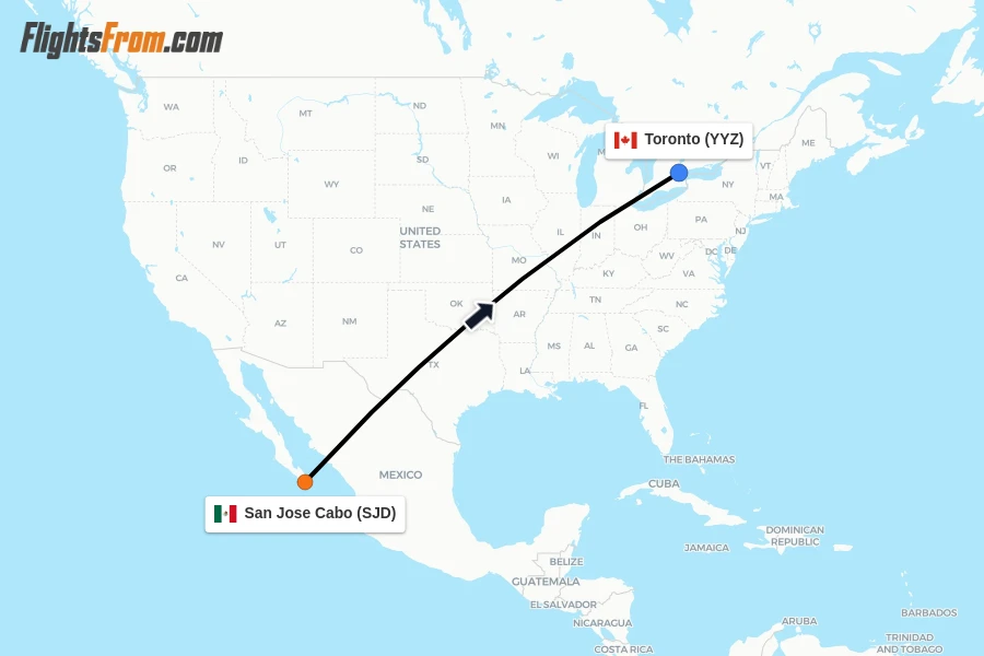 Flights from San Jose Cabo to Toronto route map