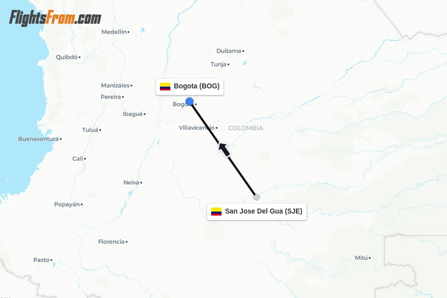 Flights from San Jose Del Gua to Bogota route map