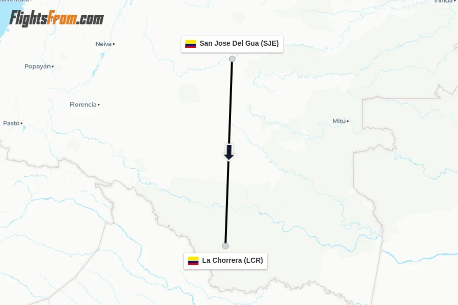 Flights from San Jose Del Gua to La Chorrera route map