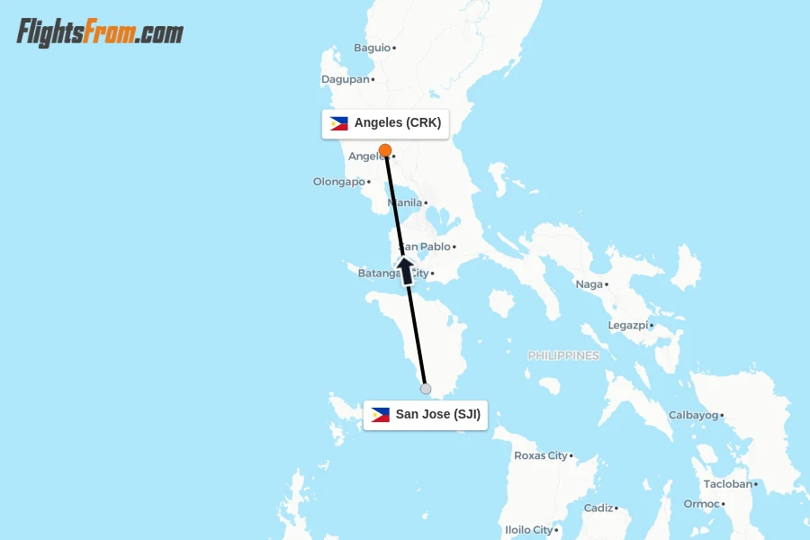 Flights from San Jose to Angeles route map