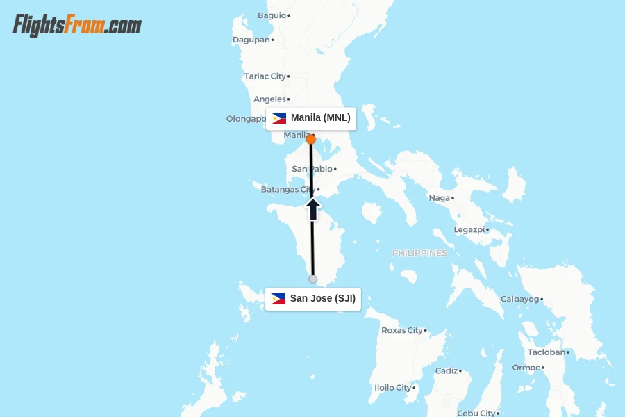 Flights from San Jose to Manila route map