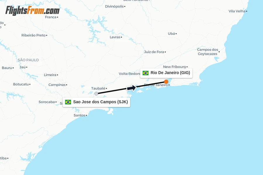 Flights from Sao Jose dos Campos to Rio De Janeiro route map