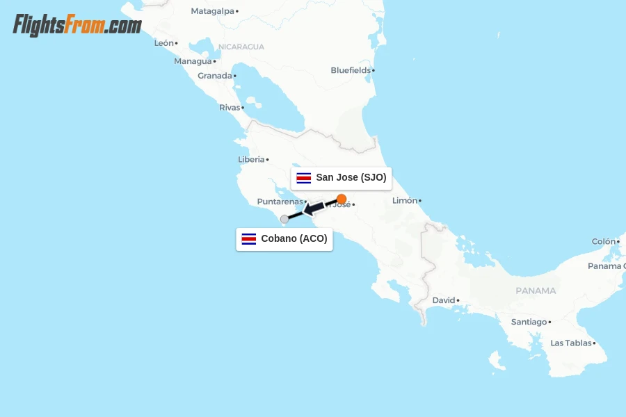 Flights from San Jose to Cobano route map