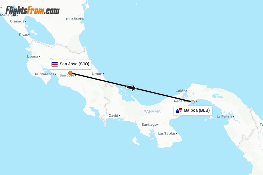Flights from San Jose to Balboa route map