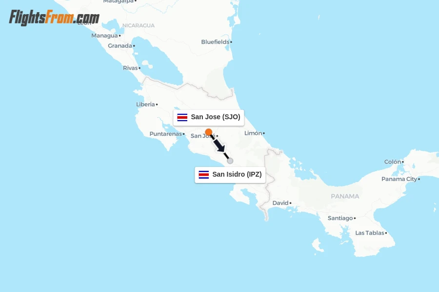 Flights from San Jose to San Isidro route map