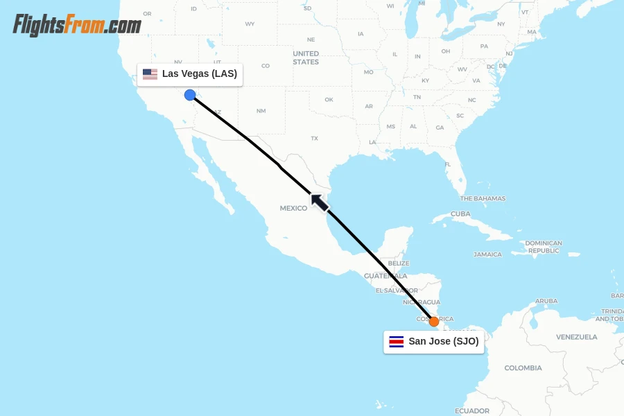 Flights from San Jose to Las Vegas route map