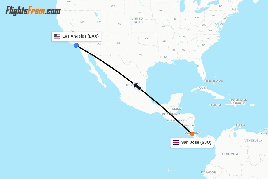 Flights from San Jose to Los Angeles route map