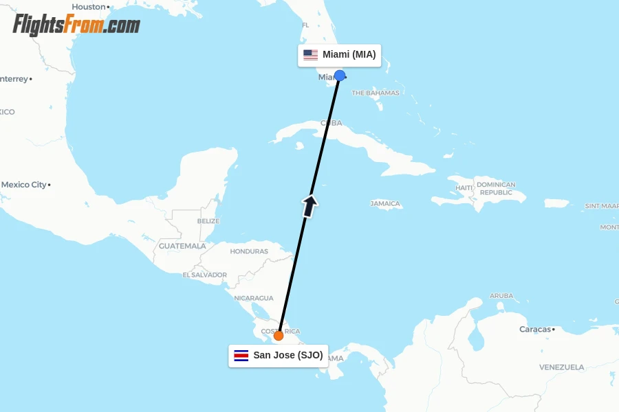 Flights from San Jose to Miami route map