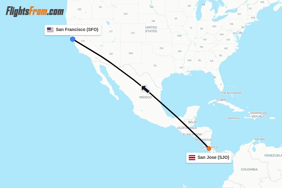 Flights from San Jose to San Francisco route map