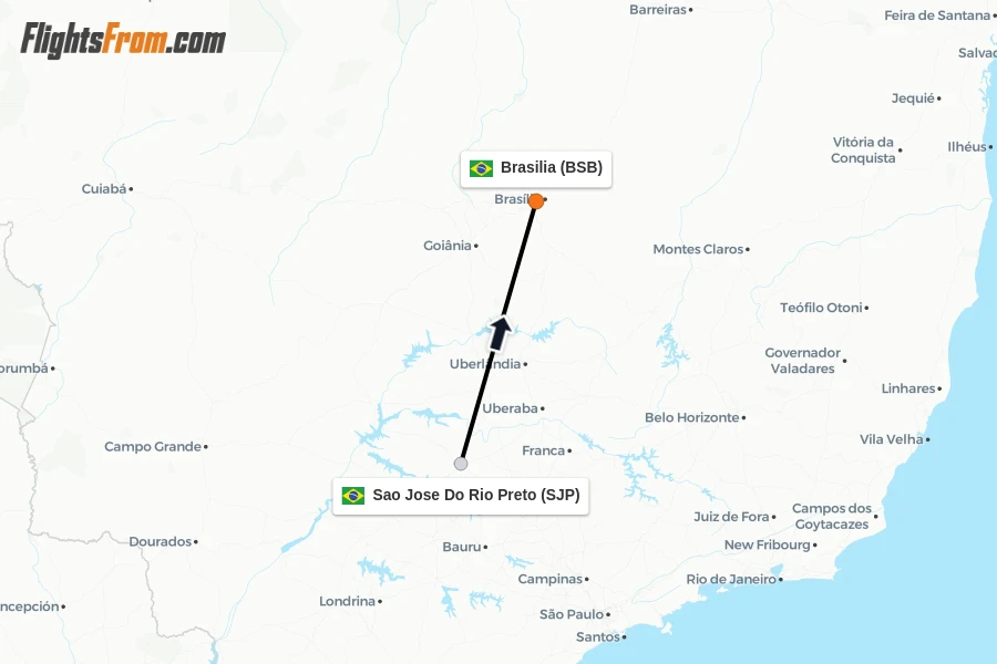 Flights from Sao Jose Do Rio Preto to Brasilia route map
