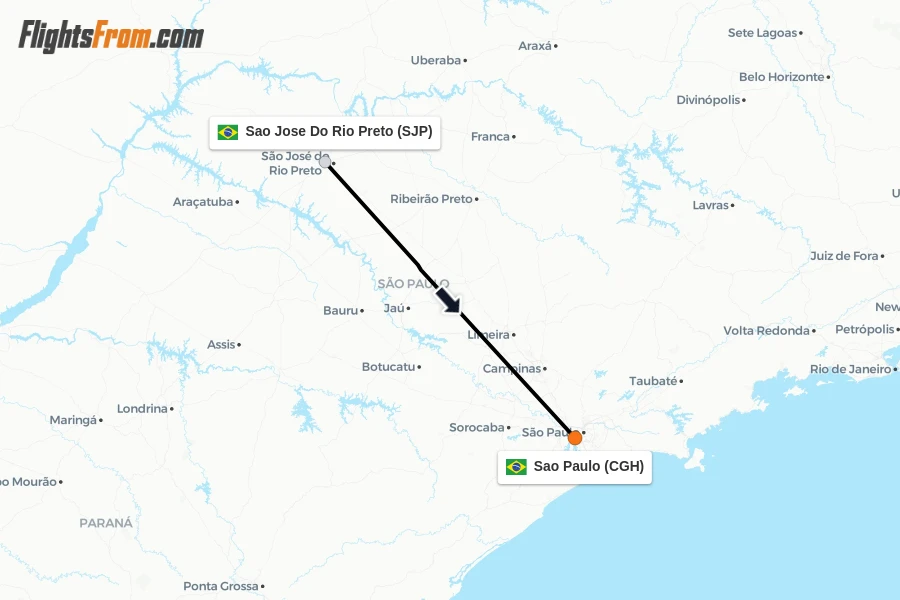 Flights from Sao Jose Do Rio Preto to Sao Paulo route map