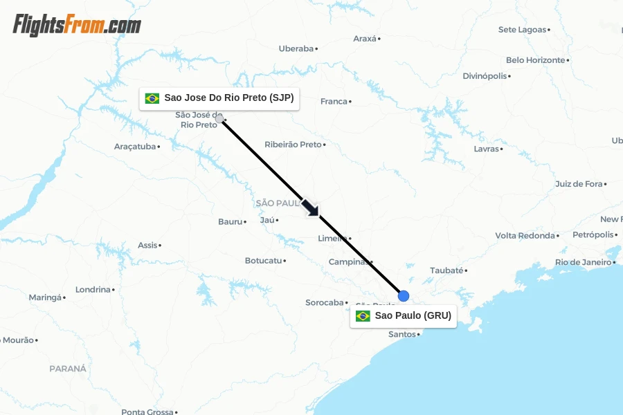 Flights from Sao Jose Do Rio Preto to Sao Paulo route map