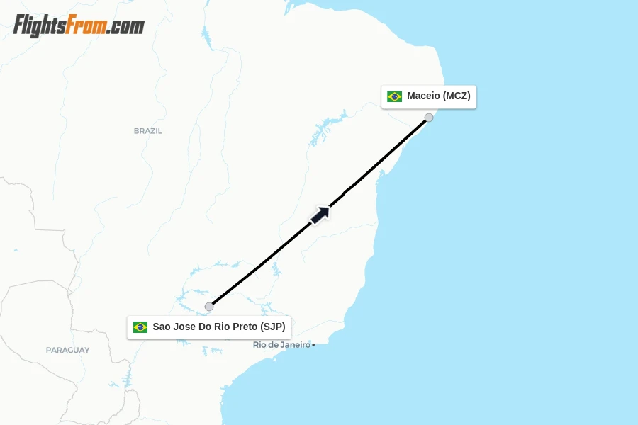Flights from Sao Jose Do Rio Preto to Maceio route map