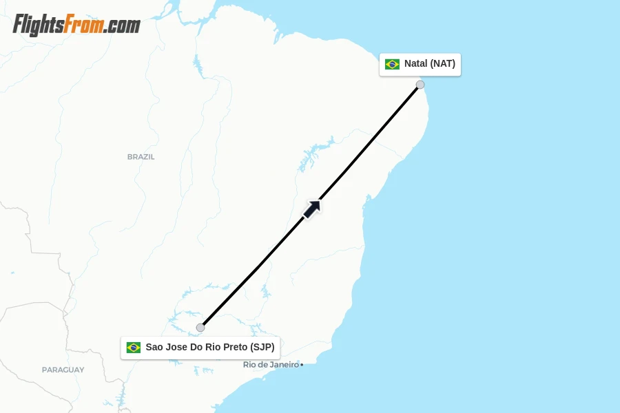 Flights from Sao Jose Do Rio Preto to Natal route map