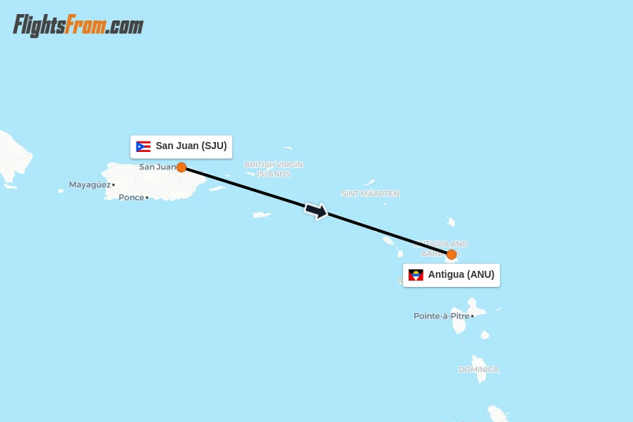 Flights from San Juan to Antigua route map