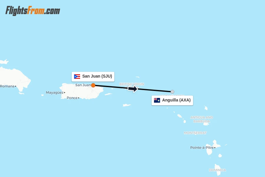 Flights from San Juan to Anguilla route map
