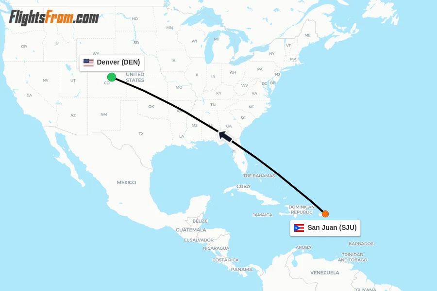Flights from San Juan to Denver route map