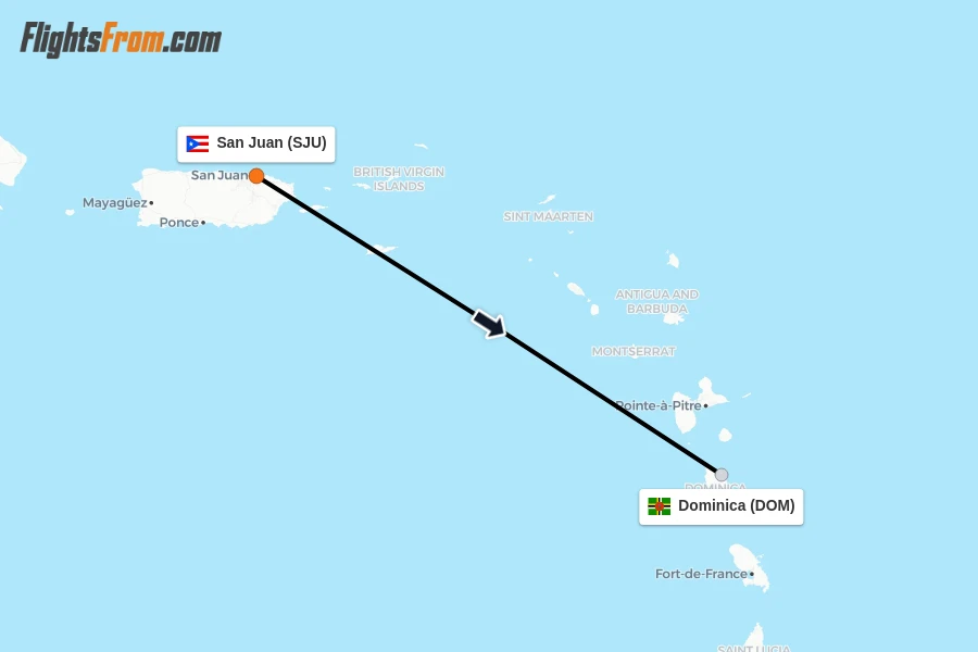 Flights from San Juan to Dominica route map