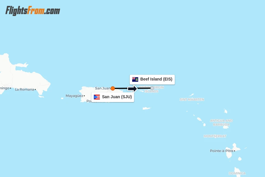 Flights from San Juan to Beef Island route map