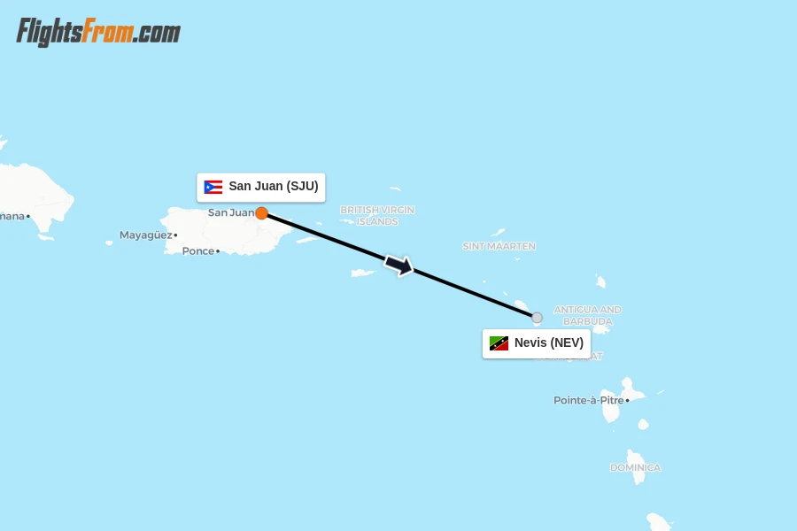 Flights from San Juan to Nevis route map
