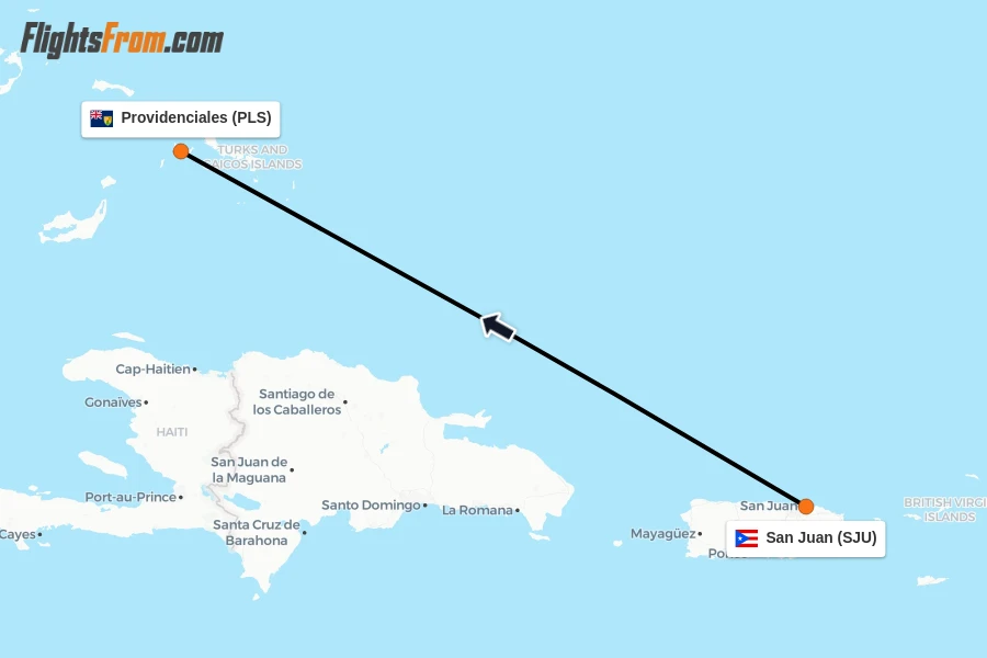 Flights from San Juan to Providenciales route map
