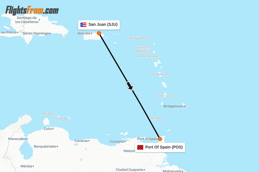 Flights from San Juan to Port Of Spain route map