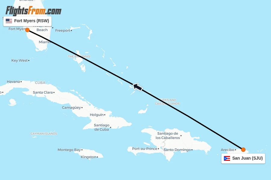 Flights from San Juan to Fort Myers route map