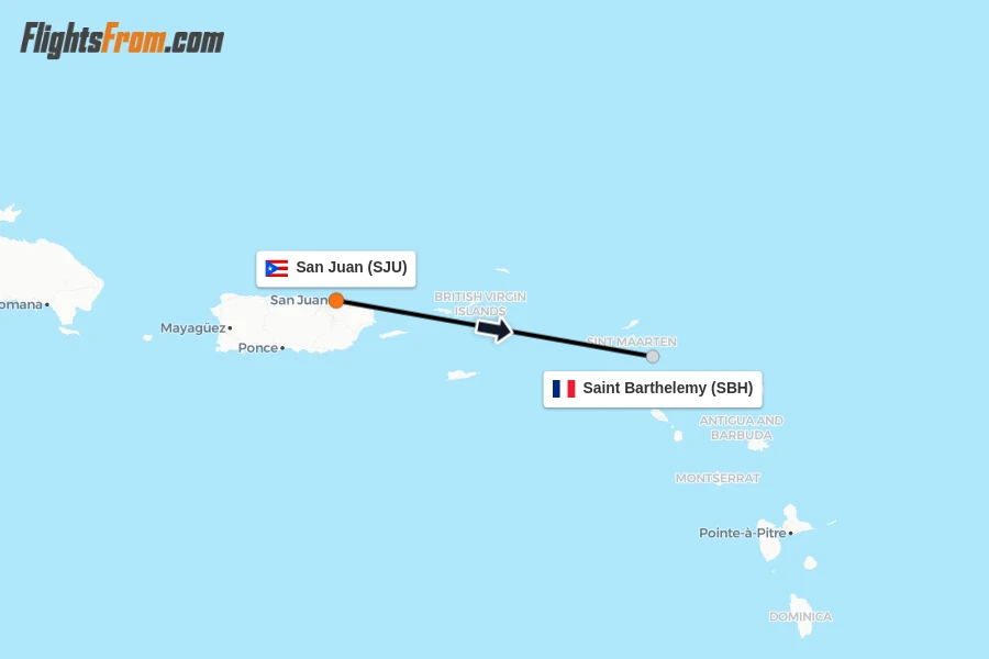 Flights from San Juan to Saint Barthelemy route map