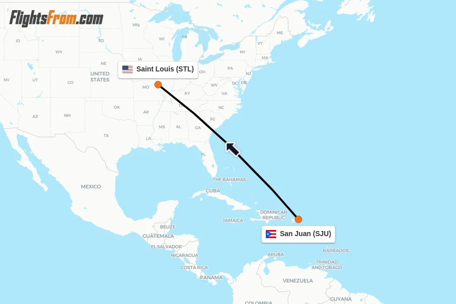 Flights from San Juan to Saint Louis route map