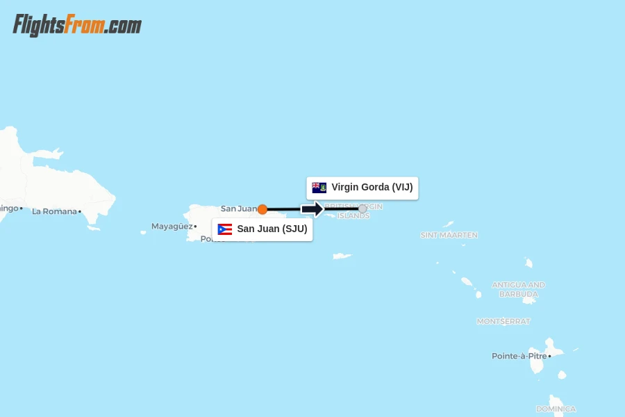 Flights from San Juan to Virgin Gorda route map
