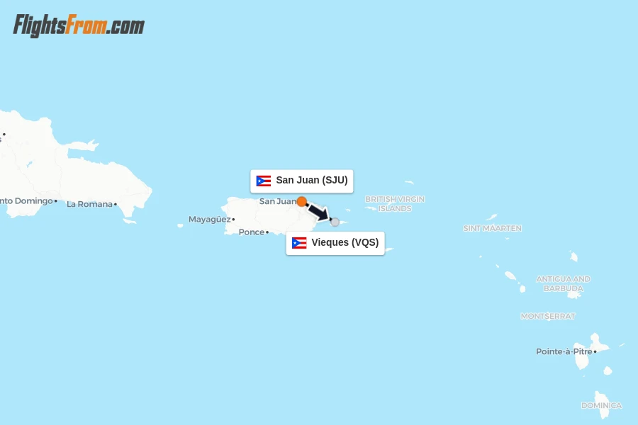Flights from San Juan to Vieques route map