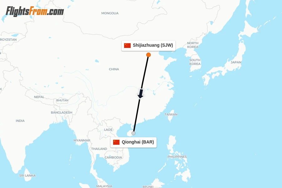 Flights from Shijiazhuang to Qionghai route map