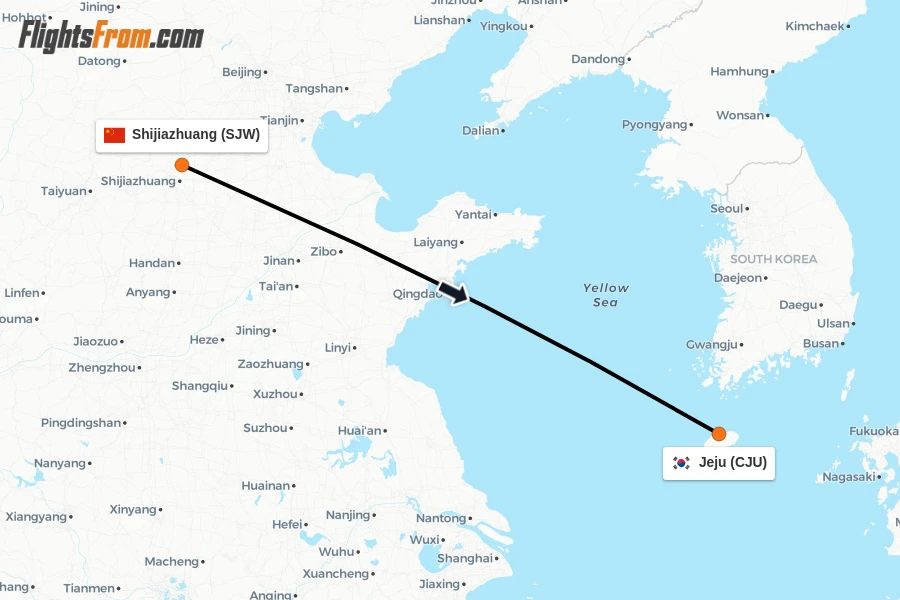 Flights from Shijiazhuang to Jeju route map