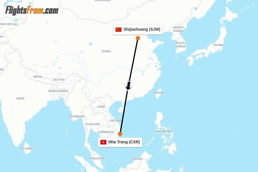 Flights from Shijiazhuang to Nha Trang route map