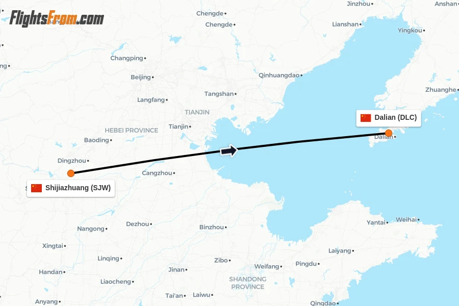 Flights from Shijiazhuang to Dalian route map