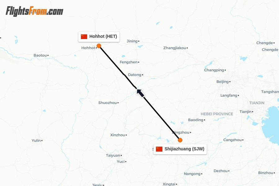 Flights from Shijiazhuang to Hohhot route map