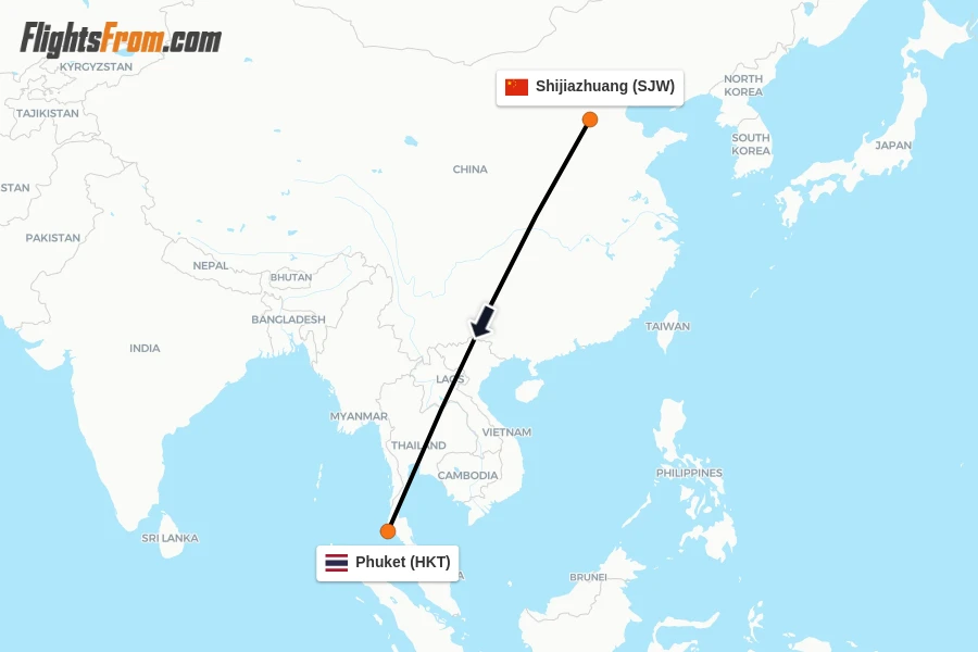 Flights from Shijiazhuang to Phuket route map