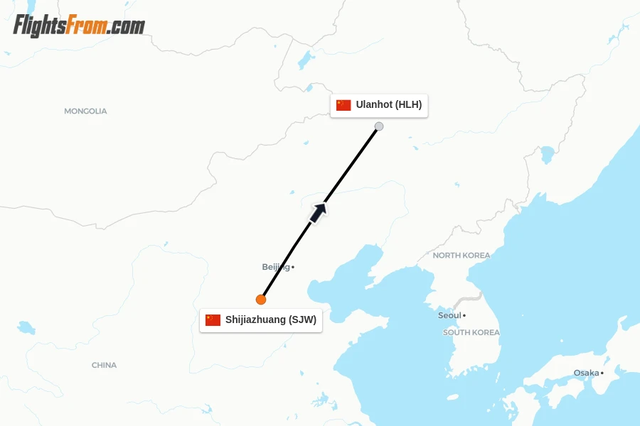 Flights from Shijiazhuang to Ulanhot route map