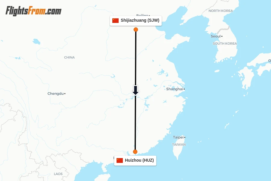 Flights from Shijiazhuang to Huizhou route map