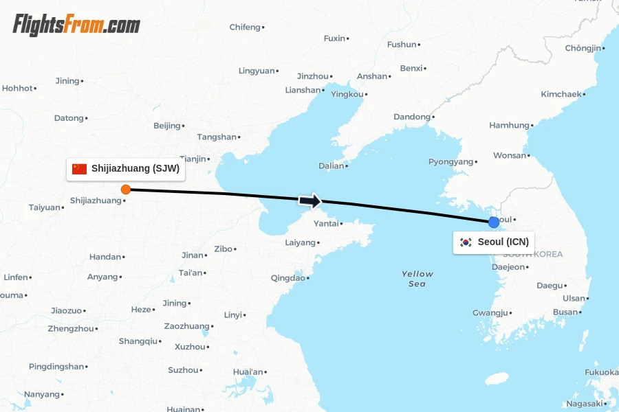 Flights from Shijiazhuang to Seoul route map