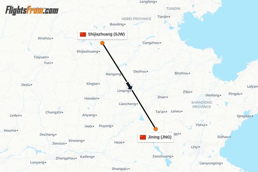 Flights from Shijiazhuang to Jining route map